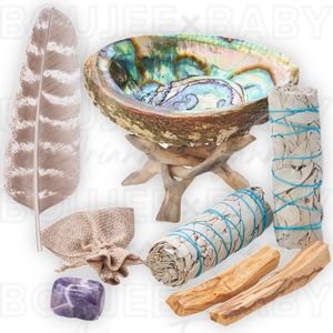 Smudging & Energy Cleansing Kit | 8 Piece Set | Sage, Amethyst, Palo Santo, Etc.